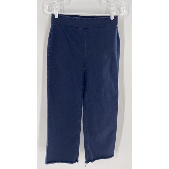 LOFT Women's 2 Navy Blue Pull-On Straight Leg Denim Pants Raw Hem Stretch Crop - Picture 1 of 16